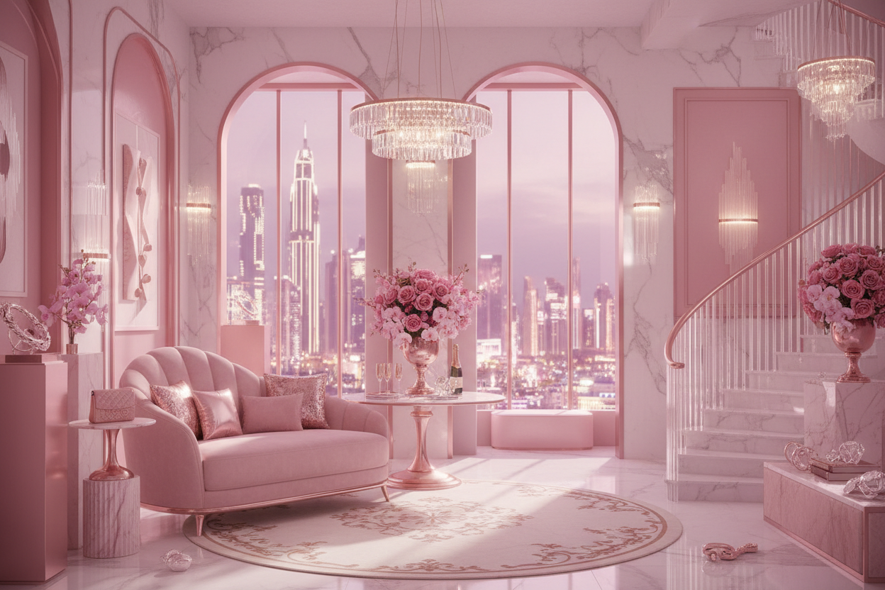 fond féminin, très luxueux, rose, effet dubai